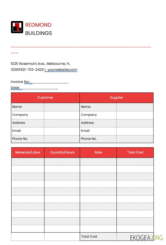 Modèle de facture de construction modifiable